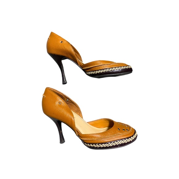 Colin Stuart Women's Size 8B Tan Brown Leather Loafer Style Kitten Heels - Picture 2 of 13